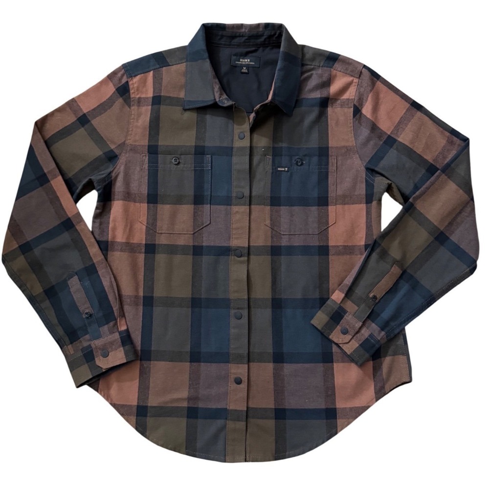 Roark Revival Open Roads Plaid Flannel Snap Front Shirt Mens Medium Brown yy05